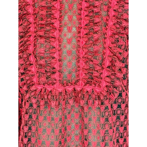 Anna Sui Ruffled Embroidered Tulle Blouse, Red fancy NWOT - Size 2 - Picture 3 of 7